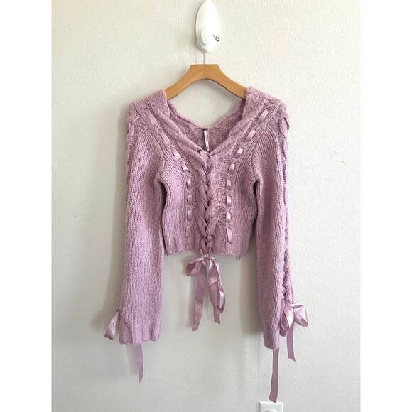 Free‎ People Sienna Ribbon Wide Sleeve Feminine Sweater Sz XS - Picture 1 of 8